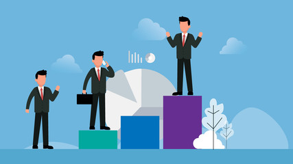 Fototapeta premium Flat design business people concept for project management, business meeting, working process. Vector illustration for web banner, business presentation, advertising material