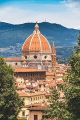 view of the Duomo of Florence with its characteristic dome designed by Brunelleschi