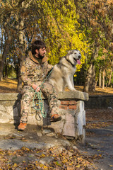 man on a walk with a dog