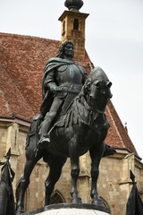 Fototapeta premium King Matthias Corvin Statue in Cluj-Napoca, Romania,2017