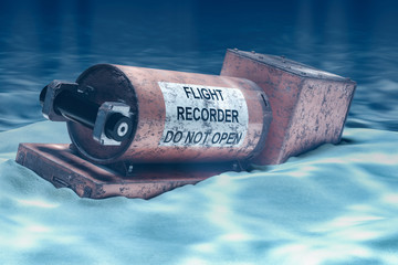Flight data recorder, black box underwater. 3D rendering