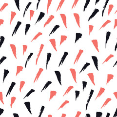 Abstract brush strokes Living Coral and Black Seamless pattern