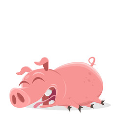 funny cartoon illustration of a lazy pig 