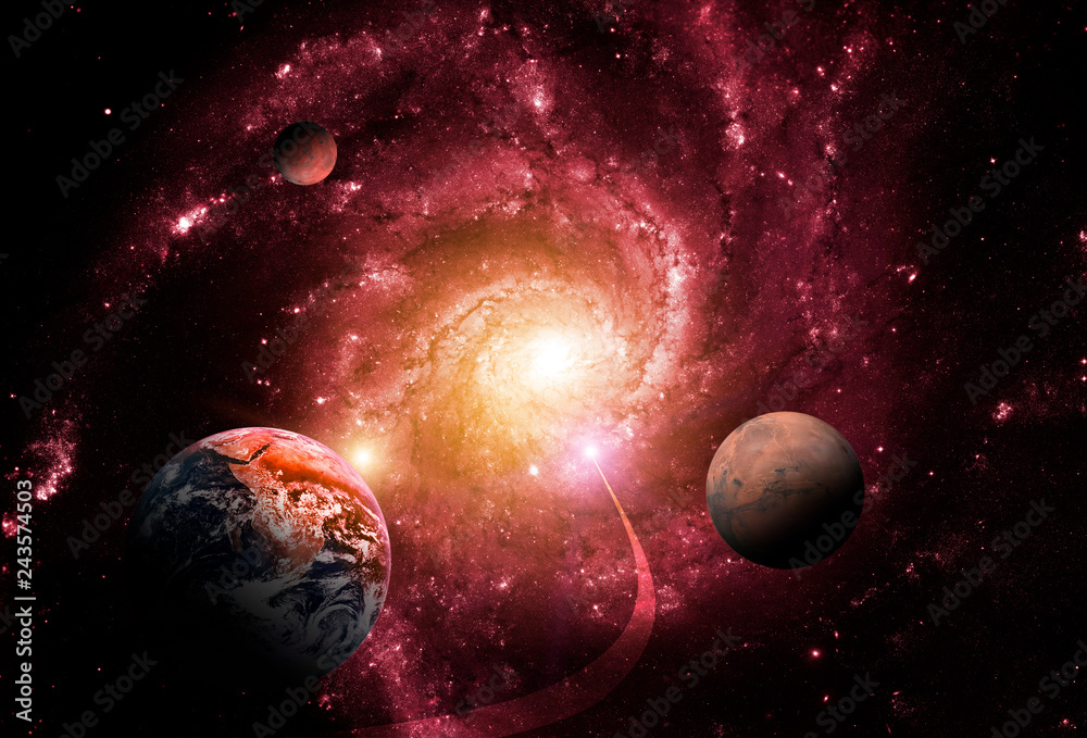 Wall mural gravity of a massive black hole delays the planets. end of the world. elements of this image furnish