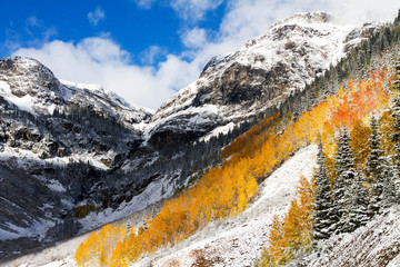 San Juan Mountains in Fall Colors and Snow, Colorado