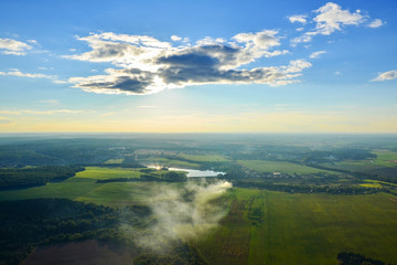 Beautiful  top view of sunset in countryside of Moscow region, Russia