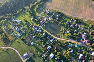 Top view of country village in suburbs