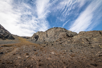 Rock scenery at Embalse el Yeso Dam at Cajon del Maipo - Chile