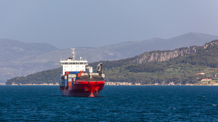 Logistics and transportation of International Container Cargo ship in the sea. International Container Cargo ship in the ocean, Freight Transportation, Shipping, Nautical Vessel.