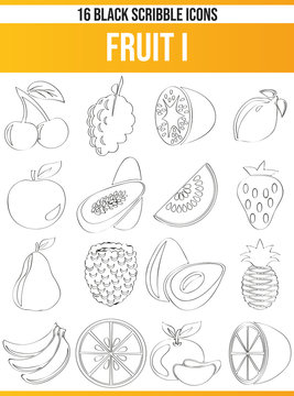 Scribble Black Icon Set  Fruit I