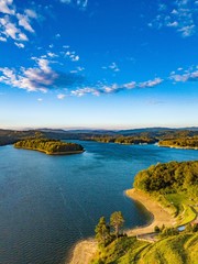 Solinskie lake in Bieszczady mountains in sunrise light