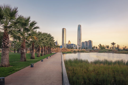 Santiago skyline at Bicentenario Park - Santiago, Chile