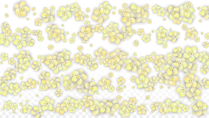 Blue Vector Realistic Blue Petals Falling on Transparent Background.  Spring Romantic Flowers Illustration. Flying Petals. Sakura Spa Design. Blossom Confetti. Design Elements for Wedding Decoration.