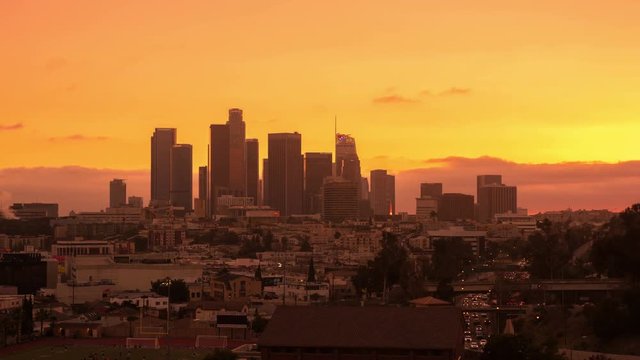 Sunset to night transition time lapse downtown Los Angeles 
