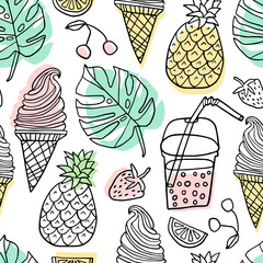 Summer vector seamless pattern. Line cute doodle
