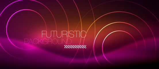 Neon glowing techno lines, hi-tech futuristic abstract background template with square shapes