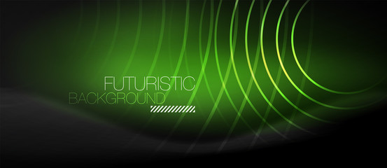 Dark abstract background with glowing neon circles