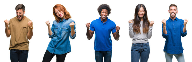 Composition of african american, hispanic and chinese group of people over isolated white...