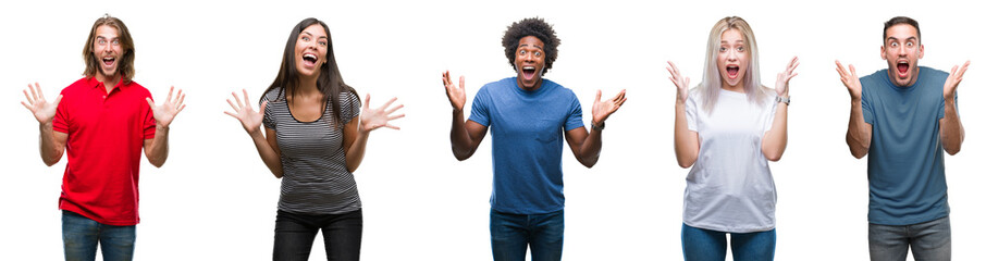 Composition of african american, hispanic and caucasian group of people over isolated white...