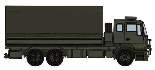 The dark green military truck