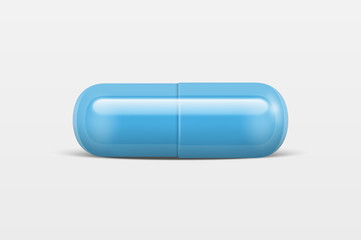 Vector 3d Realistic Blue Medical Pill Icon Closeup Isolated on White Background. Design template of Pills, Capsules for graphics, Mockup. Medical and Healthcare Concept. Front View