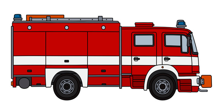 The red and white fire truck