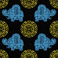 Seamless pattern with the image of a stylized elephant. Indian ethnic pattern.