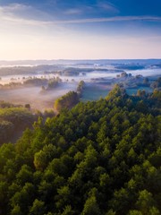 Beautiful foggy morning landscape photographed from above