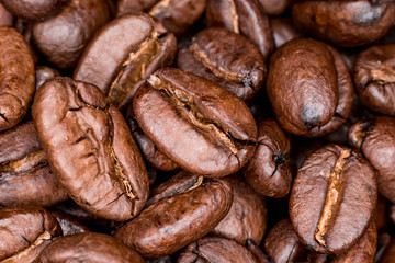 Whole Roasted Coffee Beans close up
