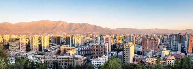 Panoramic aerial view of downtown Santiago with Andes mountains on background - Santiago, Chile