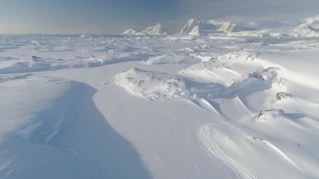 Antarctica Aerial Majestic Landscape Drone View. Snow Covered Arctic Extreme Nature Mountain Beauty. Frozen South Pole Winter Land Helicopter Above Footage 4K (UHD)