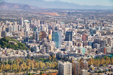 Naklejka premium Aerial view of downtown Santiago - Santiago, Chile
