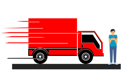 Delivery truck hitting man addicted to mobile phone vector