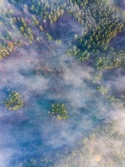 Fototapeta na wymiar Autumnal aerial landscape with fog over land