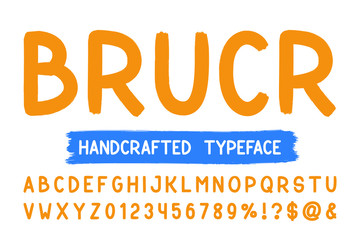 Bold brush sans serif font. Vector hand drawn artistic alphabet. Retro Typography. Vector Illustration