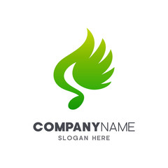 green music note with wing, creative logo design