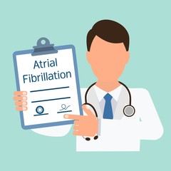 Atrial fibrillation (heart disorder). Medical diagnosis. Vector image on a uniform isolated background.
