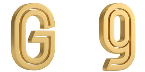 Gold metal g alphabet isolated on white background 3D illustration.