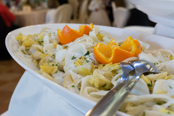 Close Up of Fresh Fish Salad With Oranges