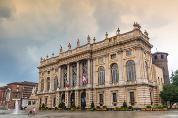 Fototapeta na wymiar Royal Palace (Palazzo Madama e Casaforte degli Acaja) in Turin, Italy. Added to UNESCO World Heritage Sites list as a part of The Residences of the Royal House of Savoy
