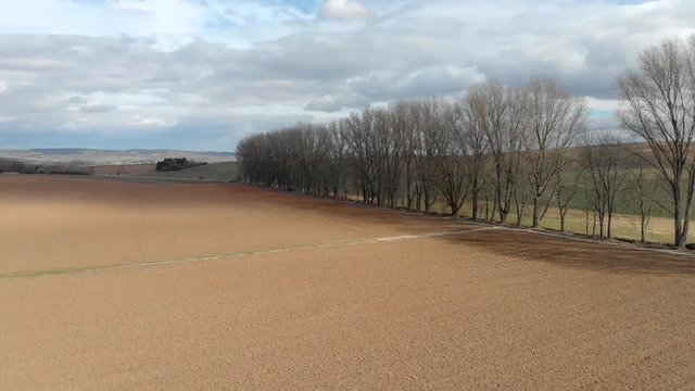 Drone flying over fields and trees in Germany