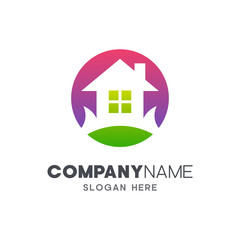 house in circle shape logo template