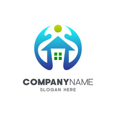 home care logo, house + people logo design