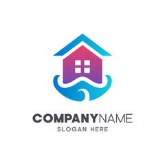 house + wave vector logo