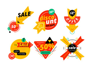 Set of assorted discount banners with stylish arrows and different offers