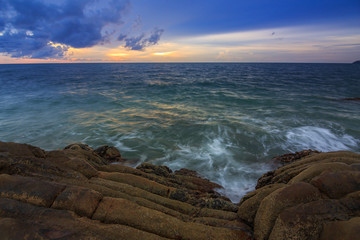 Amazing beautiful Nature of Sunset Over the Sea with Twilight Sky at Sabah Borneo