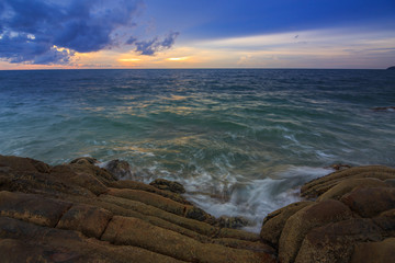 Amazing beautiful Nature of Sunset Over the Sea with Twilight Sky at Sabah Borneo