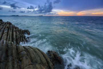 Amazing beautiful Nature of Sunset Over the Sea with Twilight Sky at Sabah Borneo
