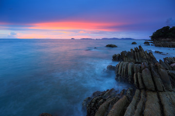 Amazing beautiful Nature of Sunset Over the Sea with Twilight Sky at Sabah Borneo