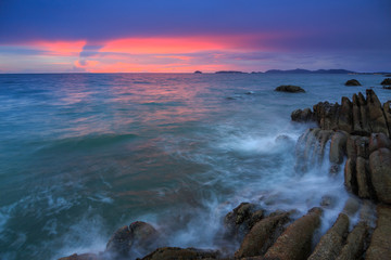 Amazing beautiful Nature of Sunset Over the Sea with Twilight Sky at Sabah Borneo